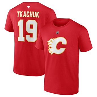 Men's Fanatics Branded Matthew Tkachuk Red Calgary Flames Authentic Stack Name & Number T-Shirt