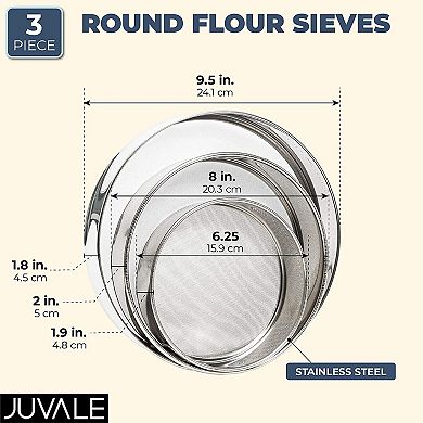 3-Piece Fine Mesh Sieve Strainer Set, Stainless Steel Flour Sifters for Baking