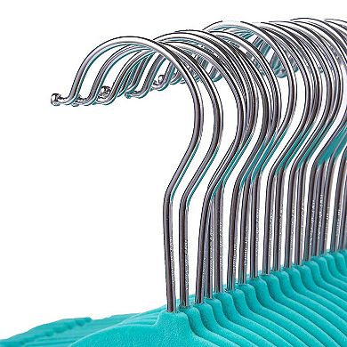 50 Pack Non Slip Velvet Clothes Hangers with Cascading Hooks, Teal, 17.5 In