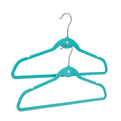 50 Pack Non Slip Velvet Clothes Hangers with Cascading Hooks, Teal, 17.5 In