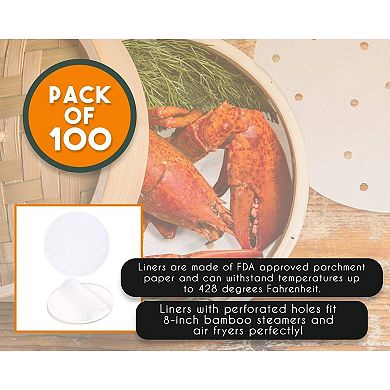 100 Pack Steamer Pot Perforated Parchment Liners 8 Inch Round, Steamer Paper (White)