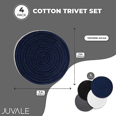 Cotton Trivet Potholder Set, Round Coasters in 4 Colors (7 Inches, 4 Pack)