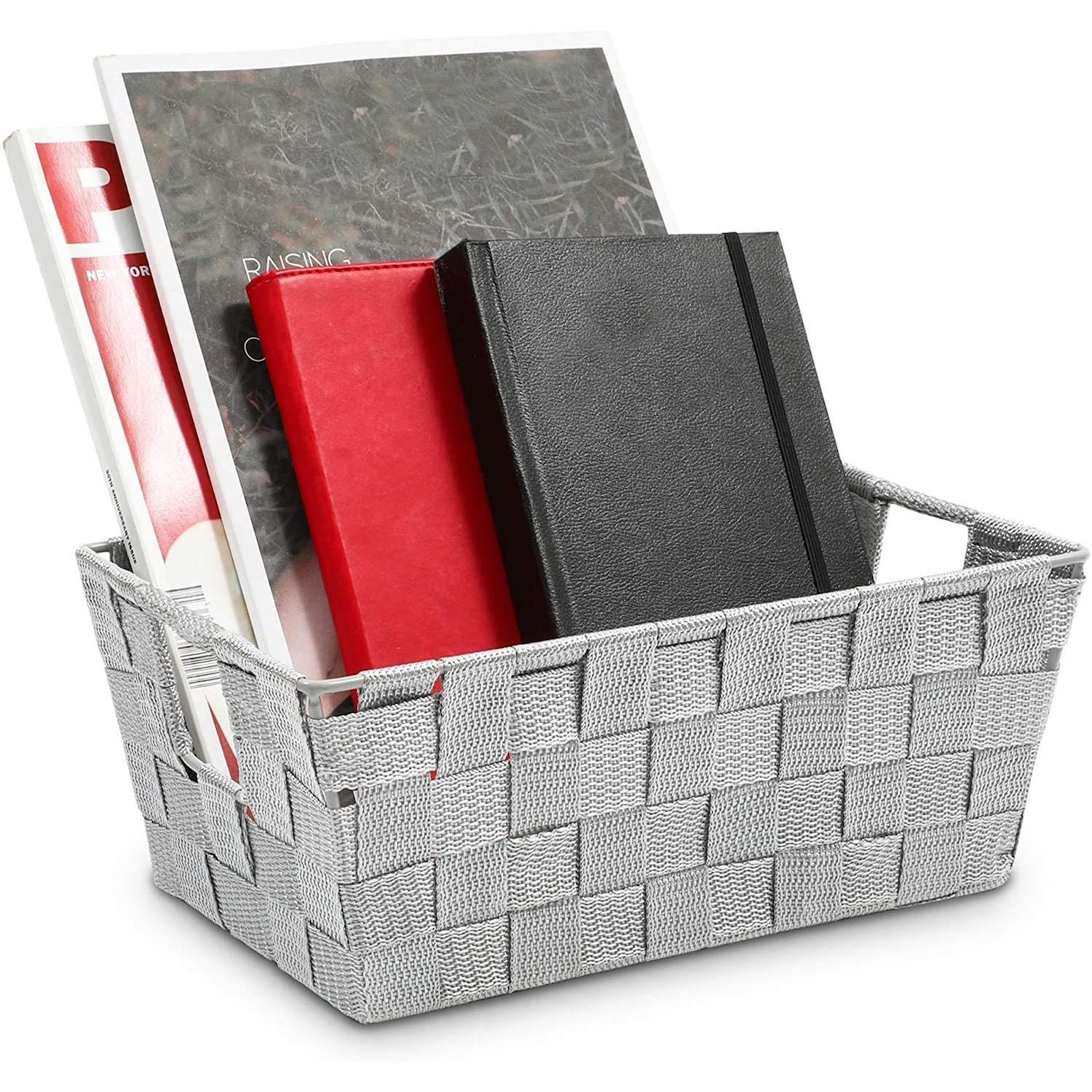 Farmlyn Creek 4 Pack Rectangular Wicker Storage Baskets With Liners - Small  Decorative Bins For Organizing Shelves (2 Sizes, Gray) : Target