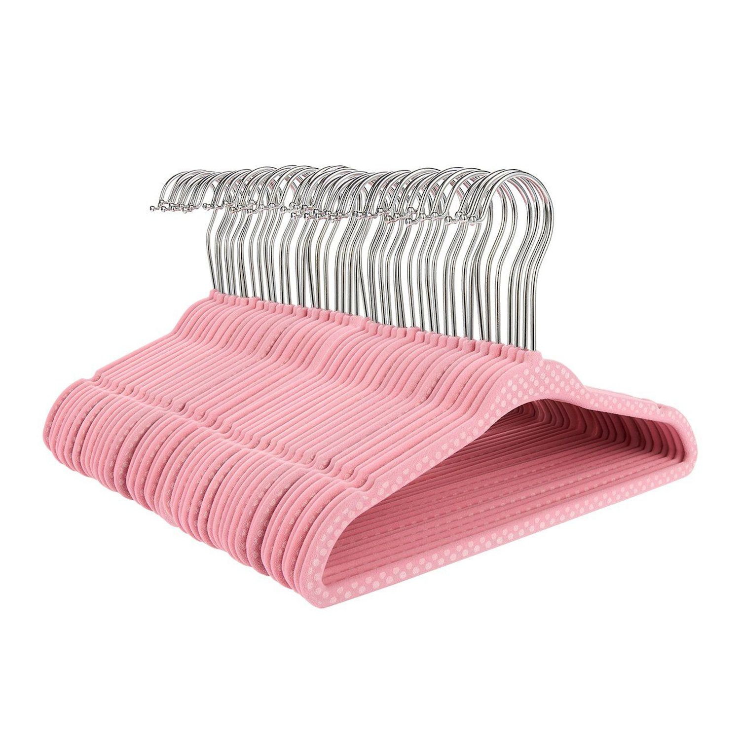 Flocked Suede Velvet Cloth Hanger Set, Heart Shape For Children, pink 6pcs
