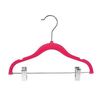 24 Pack Hot Pink Space Saving Velvet Clothes Hangers with Movable Clips for Nursery, Closet, Pants, Ultra Thin, Nonslip (12 In)