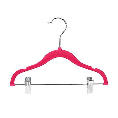 24 Pack Hot Pink Velvet Hangers with Clips for Kids Closet, Nonslip, 12 In"