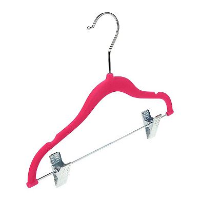 24 Pack Hot Pink Velvet Hangers with Clips for Kids Closet, Nonslip, 12 In"