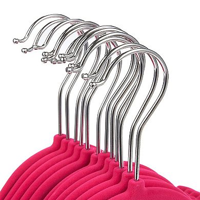 24 Pack Hot Pink Space Saving Velvet Clothes Hangers with Movable Clips for Nursery, Closet, Pants, Ultra Thin, Nonslip (12 In)