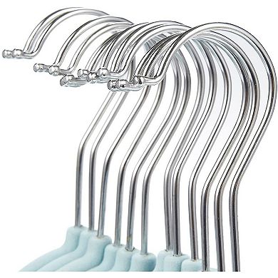 Blue Velvet Clothes Hangers with Clips for Baby Nursery and Kids Closet, Ultra Thin, Nonslip (12 Inches, 24 Pack)