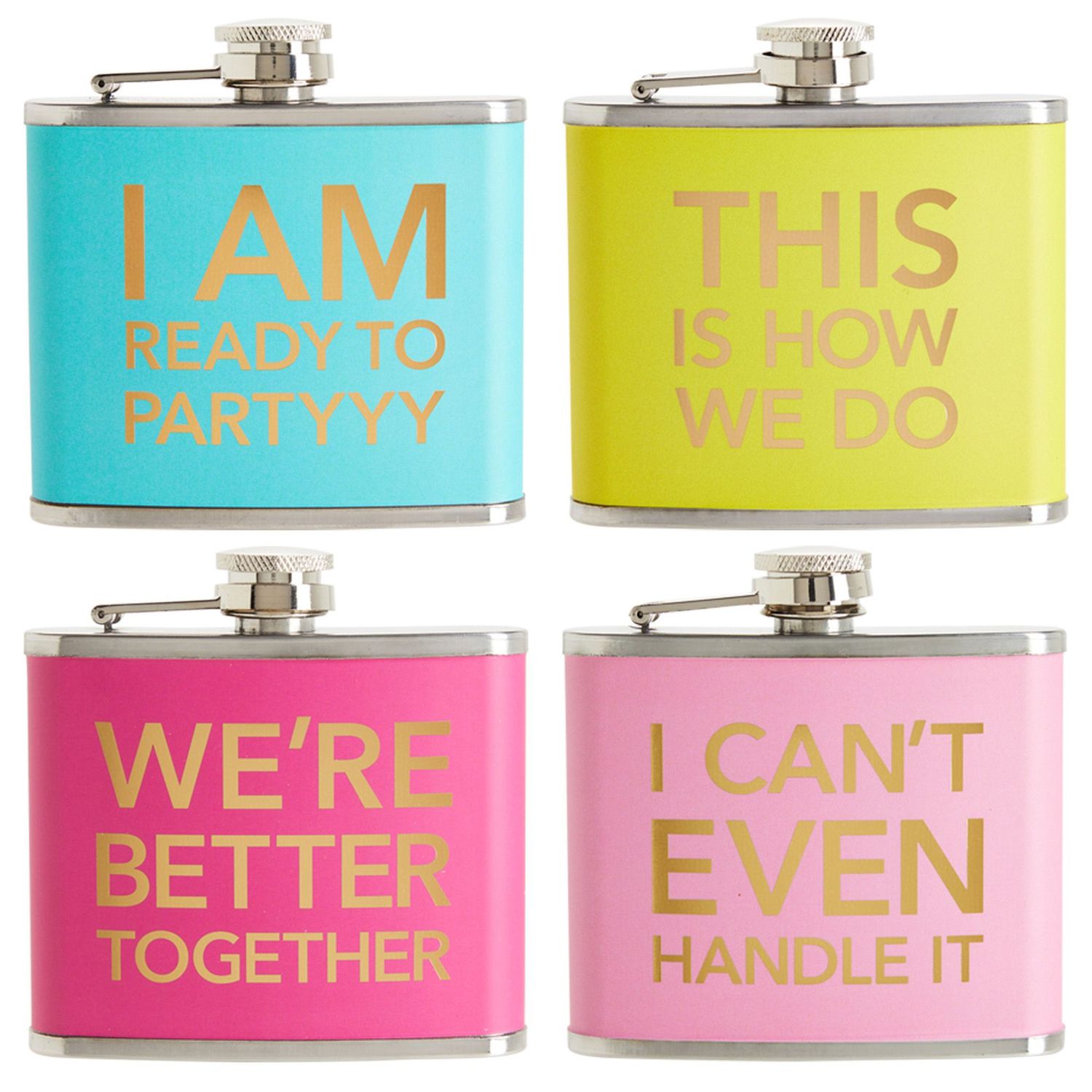 4-pack 5 Oz Flask For Women In 4 Designs, Liquor Canteen For Girls Trip Gifts