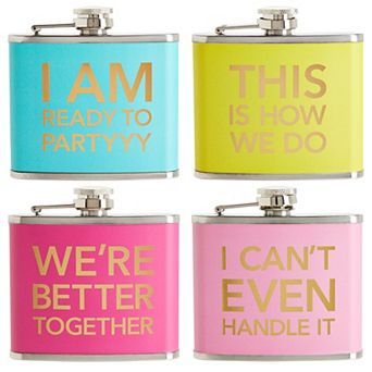 4-pack 5 Oz Flask For Women In 4 Designs, Liquor Canteen For Girls Trip Gifts