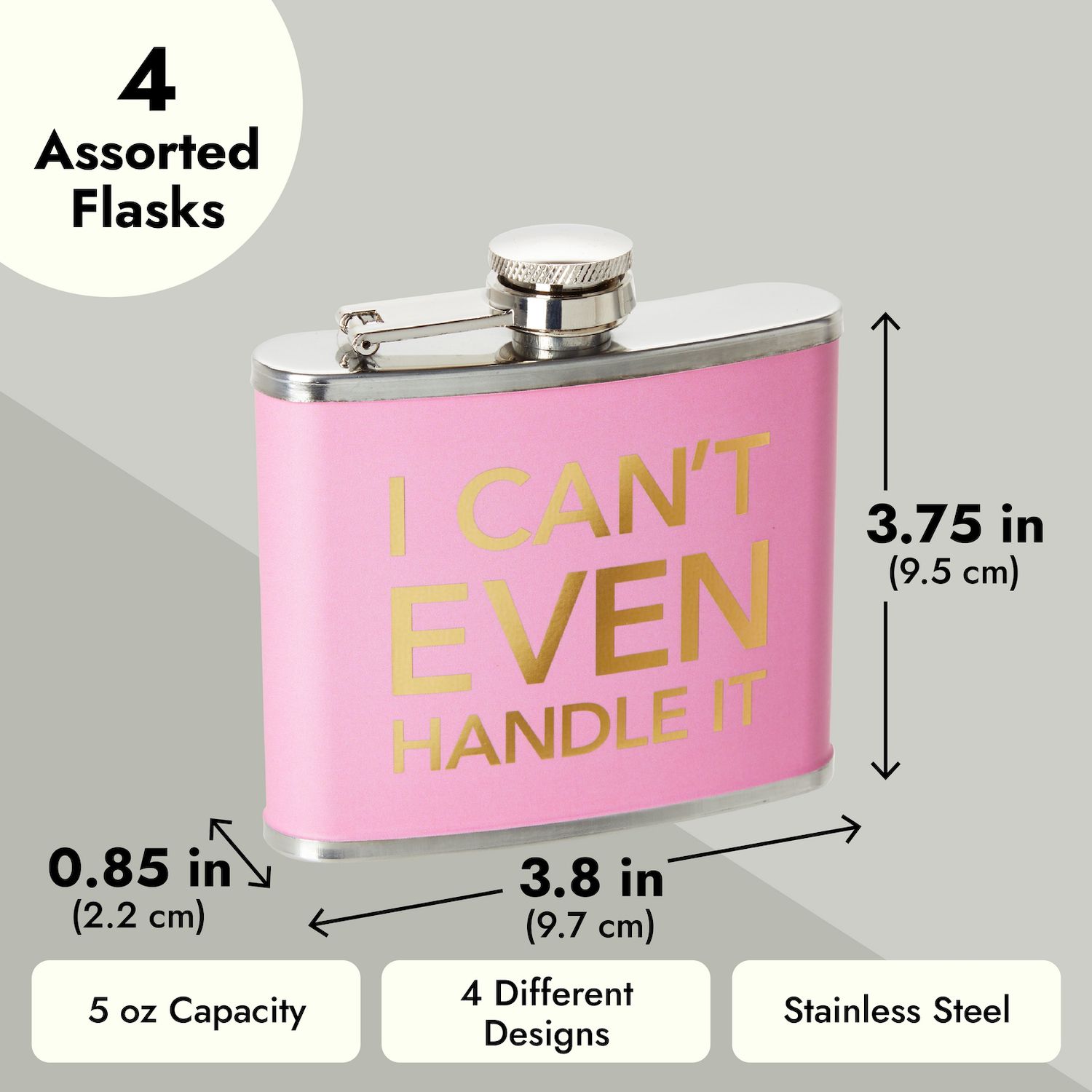 4-pack 5 Oz Flask For Women In 4 Designs, Liquor Canteen For Girls Trip Gifts
