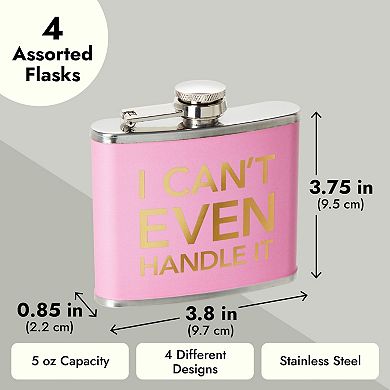4-pack 5 Oz Flask For Women In 4 Designs, Liquor Canteen For Girls Trip Gifts
