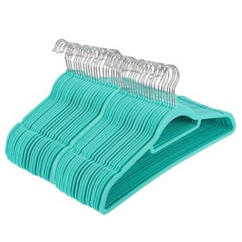 50 Pack Nonslip Velvet Hangers with Cascading Hooks for Shirts, Suits and Dresses (Teal, 18 in