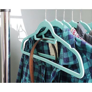 50 Pack Nonslip Velvet Hangers with Cascading Hooks for Shirts, Suits and Dresses (Teal, 18 In)