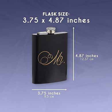 Set Of 2 Bride And Groom Flask, Mr And Mrs Wedding Gifts, Pink And Black, 7.5 Oz