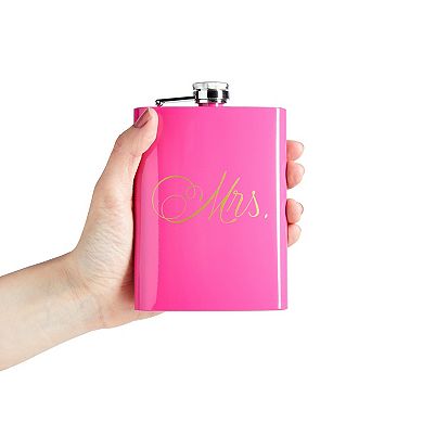 Set Of 2 Bride And Groom Flask, Mr And Mrs Wedding Gifts, Pink And Black, 7.5 Oz