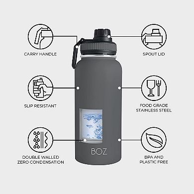 BOZ Stainless Steel Water Bottle XL (1 L / 32oz) Wide Mouth Double Wall Insulated