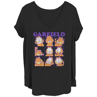 Juniors' Plus Size Garfield Many Faces Grid Graphic Tee