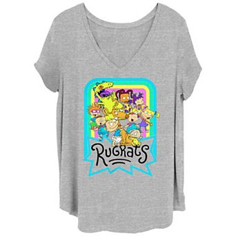 Juniors' Plus Size Nickelodeon Rugrats Neon Rainbow Reptar And Friends Graphic Tee
