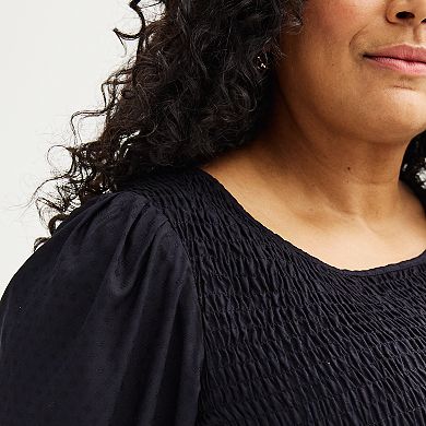 Plus Size Croft & Barrow® ¾ Sleeve Smocked Midi Dress