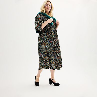 Plus Size Croft & Barrow® ¾ Sleeve Smocked Midi Dress