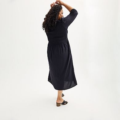Plus Size Croft & Barrow® ¾ Sleeve Smocked Midi Dress