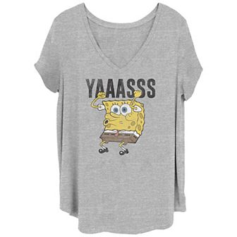 Juniors' Plus Size Nickelodeon SpongeBob SquarePants "YAAAASSS!" Excited Graphic Tee