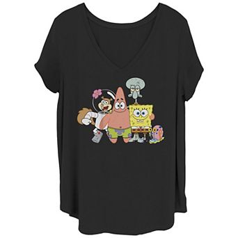 Juniors' Plus Size Nickelodeon SpongeBob SquarePants Happy Group Graphic Tee