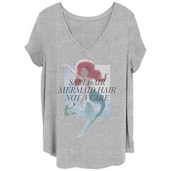 Disney's The Little Mermaid Ariel Juniors' Plus Size Salty Air Mermaid Hair Not A Care Graphic Tee