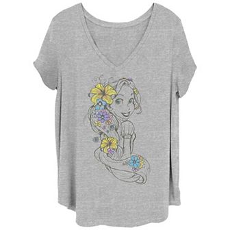 Disney's Tangled Rapunzel Juniors' Plus Size Floral Pencil Sketch Graphic Tee