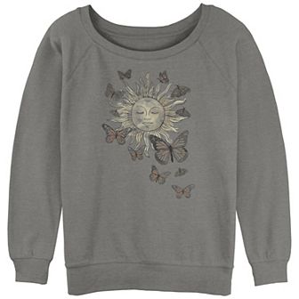 Juniors' Meditating Sun And Butterflies Slouchy Terry Pullover