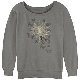 Juniors' Meditating Sun And Butterflies Slouchy Terry Pullover