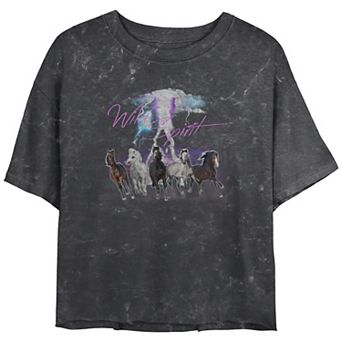 Juniors' Wild Spirit Horses Mineral Wash Graphic Crop Tee