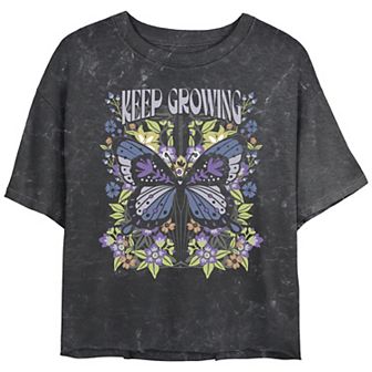 Juniors' Keep Growing Mineral Wash Graphic Crop Tee