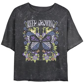 Juniors' Keep Growing Mineral Wash Graphic Crop Tee