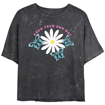Juniors' Grow Your Own Way Mineral Wash Graphic Crop Tee