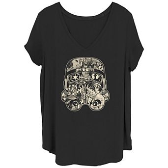 Juniors' Plus Size Star Wars Stormtrooper Art Filled Helmet V-Neck Graphic Tee