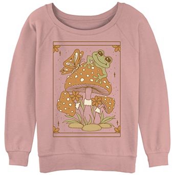 Juniors' Froggy Card Slouchy Terry Graphic Pullover
