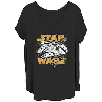 Juniors' Plus Size Star Wars Millennium Falcon Tie Fighter V-Neck Graphic Tee