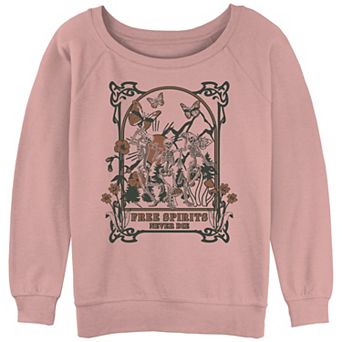 Juniors' Free Spirits Never Die Slouchy Terry Graphic Pullover