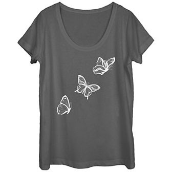 Juniors' Peaceful Butterflies Scoop Neck Graphic Tee