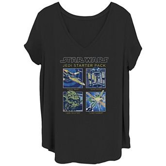 Juniors' Plus Size Star Wars Jedi Starter Pack Portrait Panels V-Neck Graphic Tee