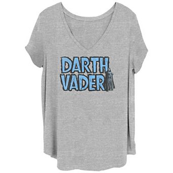 Juniors' Plus Size Star Wars Darth Vader Pop Color Logo V-Neck Graphic Tee