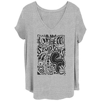Juniors' Plus Size The Simpsons Pop Art Mashup C2 V-Neck Graphic Tee