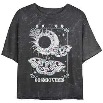 Juniors' Cosmic Vibes Mineral Wash Graphic Crop Tee