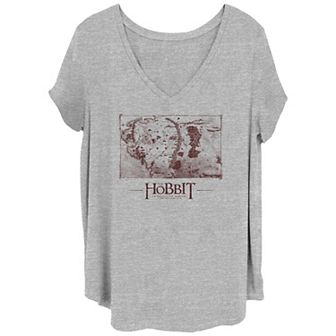 Juniors' Plus Size The Hobbit Middle Earth Map V-Neck Graphic Tee