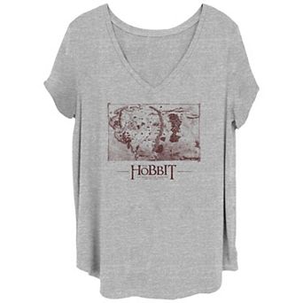 Juniors' Plus Size The Hobbit Middle Earth Map V-Neck Graphic Tee