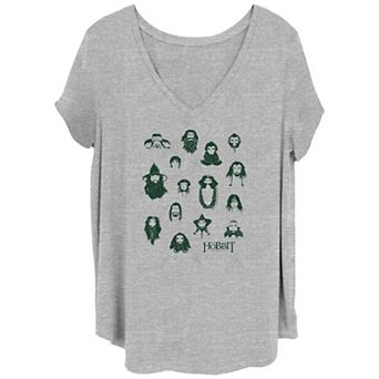 Juniors' Plus Size The Hobbit Movie Character Faces V-Neck Graphic Tee