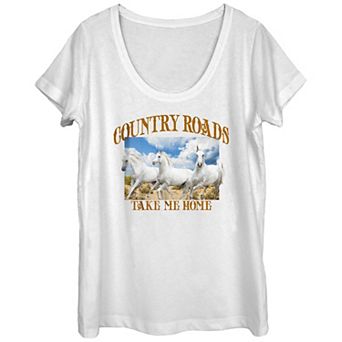 Juniors' Country Roads White Horses Scoop Neck Graphic Tee